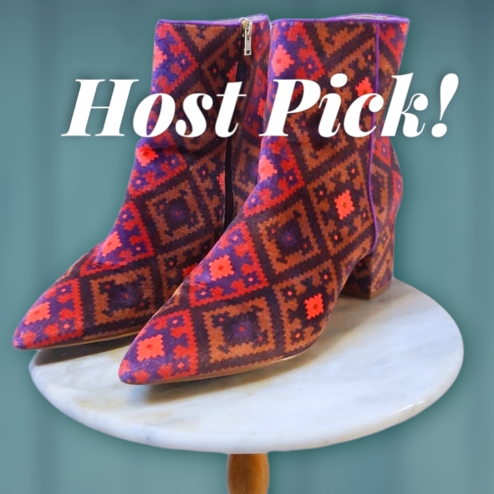 BRIAN ATWOOD Kelsi Aztec print velvet booties / Size 10 / Worn once!